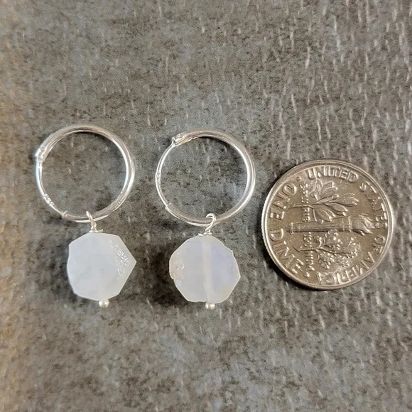 Native Rainbow Moonstone Gemstone Earrings Dainty Sterling Silver Boho Jewelry - Picture 5 of 6
